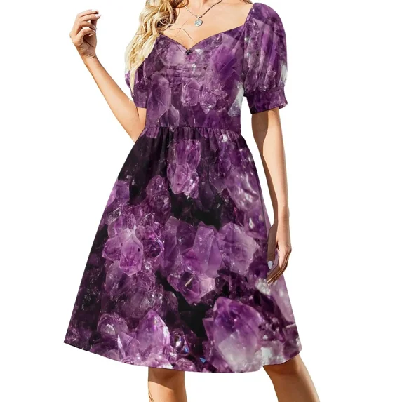 Geode Agathe Amethyst purple and light pink magic mineral rock slice in half with pastel purple and violet crys Sleeveless Dress