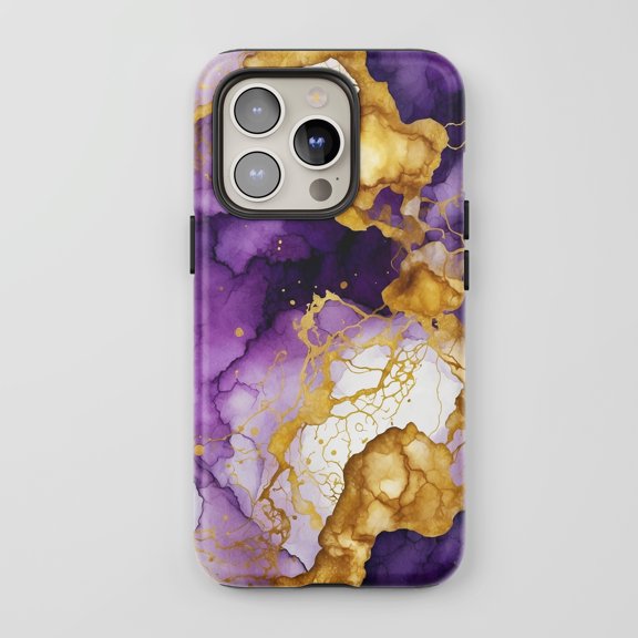 Geode For All iPhone Series Protective Phone Case Alcohol Ink Purple Gold