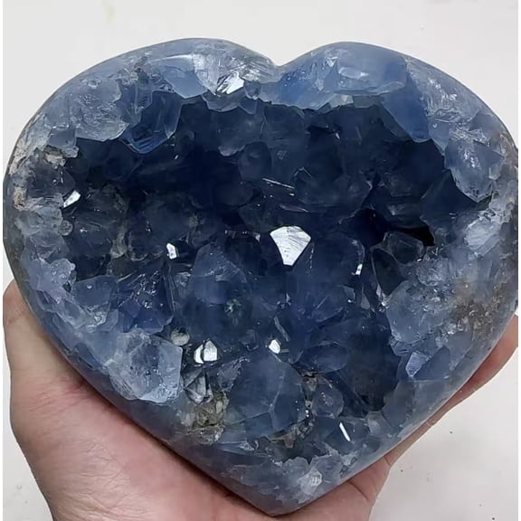 Geode, Heart-Shaped Natural Lapis Lazuli Deep Blue Crystal Cave, Deep Blue, 5.51x6.3 Inch