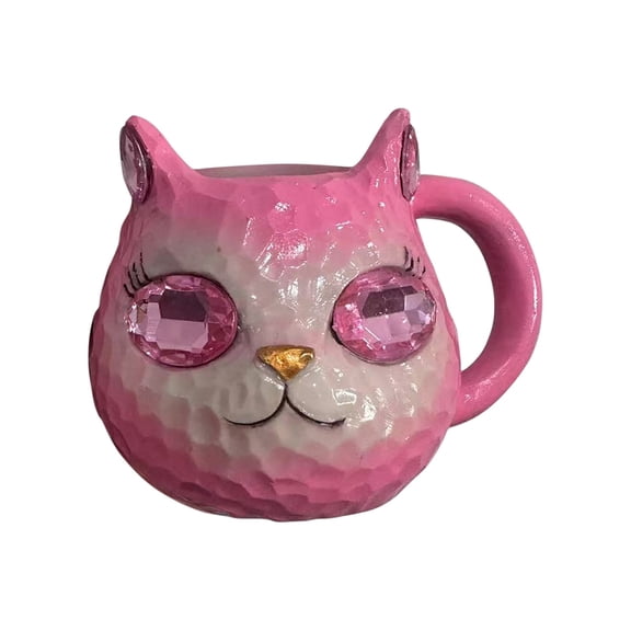 Geode Mug with Crystal Design, Resin Multi-Colored Geode Crystals, Cute Cat-Themed Coffee Mug, Unique Tea Cup for Crystal Lovers and Home Decor,Pink