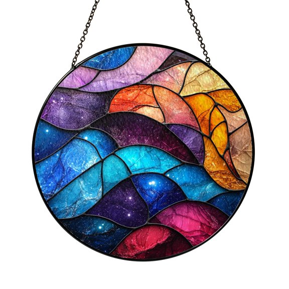 Geode Pattern Abstract Glass Suncatcher Window Decor, Stained Glass Style Panel Art