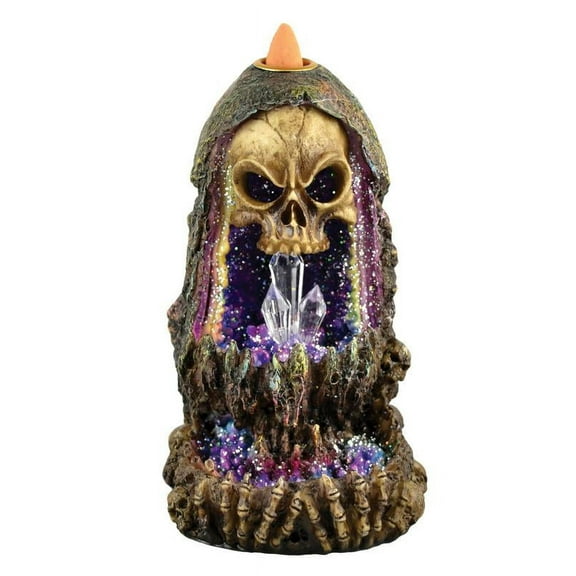 Geode Skull Back Flow Incense Burner w/ LED - 6.5"