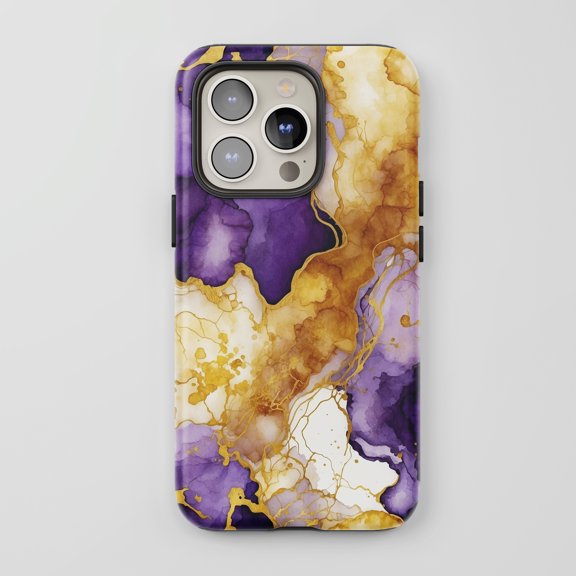 Geode Swirl For All iPhone Series Tough Phone Case Abstract Fluid Purple Gold