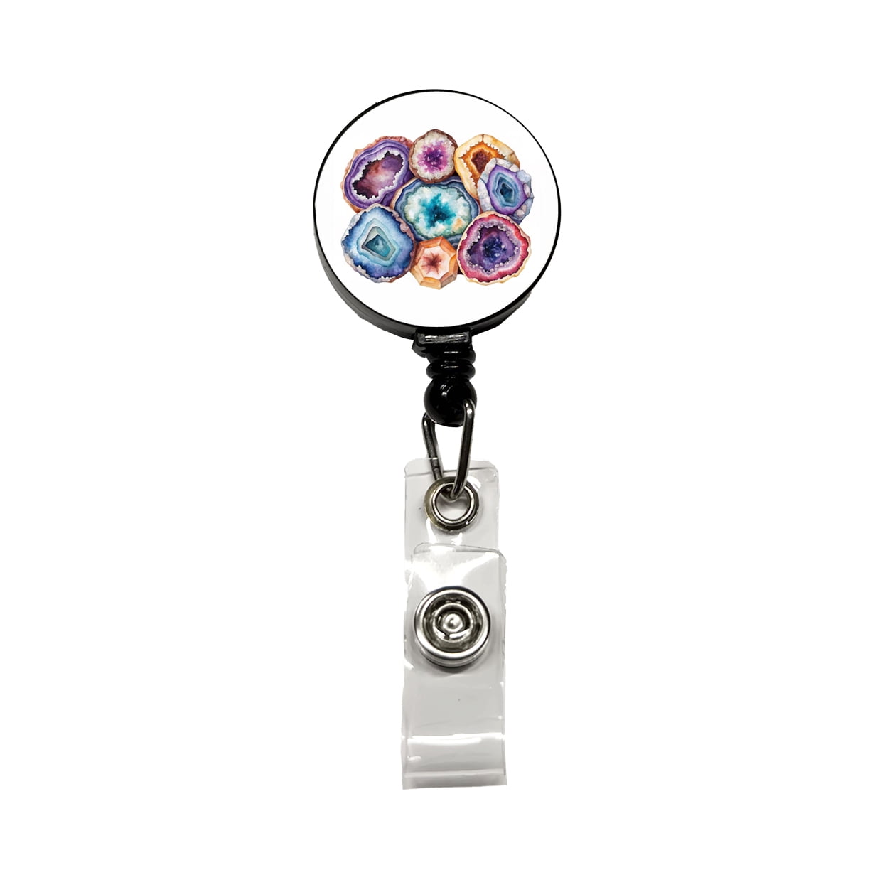 Geode Volcanic Crystals Cut Open Watercolor Retractable Reel ID Badge ...