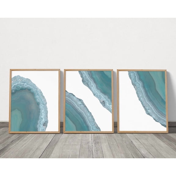 Geode Wall Art Posters Teal And Grey Boho Abstract Art Crystal Abstract Agate Wall Art Contemporary Wall Art Set 3