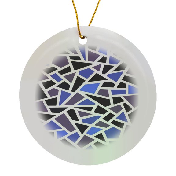 3drose, Geodesic Abstract Pattern 11 Blue Lilac Black, Circle Porcelain Ornament