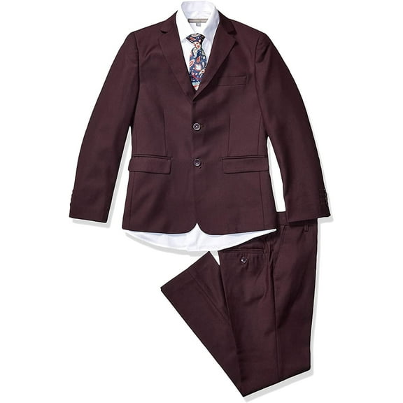Geoffrey Beene Boy's Modern Fit 5-Piece Jacket Vest Trousers Shirt Tie Notch Lapel Suit Set - Colors