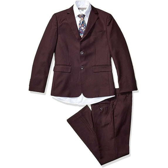 Geoffrey Beene Boy's Modern Fit 5-Piece Jacket Vest Trousers Shirt Tie Notch Lapel Suit Set - Colors