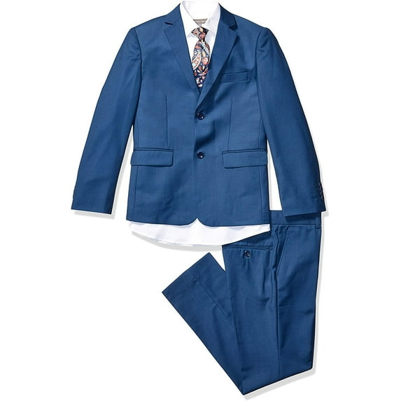 Geoffrey Beene Boy's Modern Fit 5-Piece Jacket Vest Trousers Shirt Tie Notch Lapel Suit Set - Colors