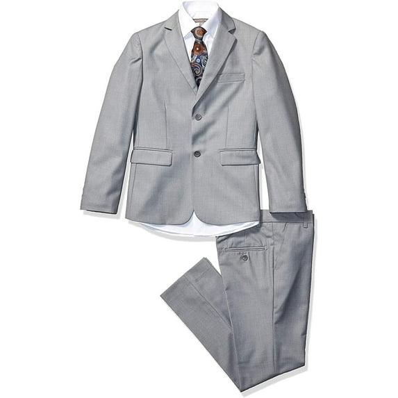 Geoffrey Beene Boy's Modern Fit 5-Piece Jacket Vest Trousers Shirt Tie Notch Lapel Suit Set - Colors