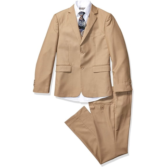 Geoffrey Beene Boy's Modern Fit 5-Piece Jacket Vest Trousers Shirt Tie Notch Lapel Suit Set - Colors