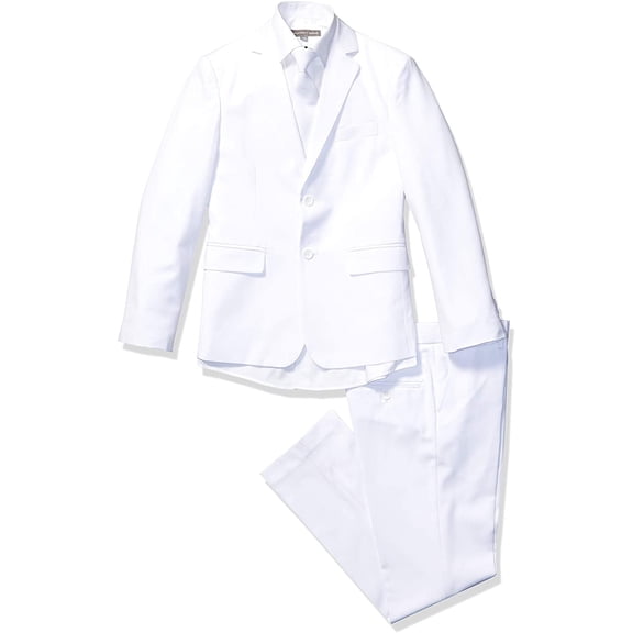 Geoffrey Beene Boy's Modern Fit 5-Piece Jacket Vest Trousers Shirt Tie Notch Lapel Suit Set - Colors