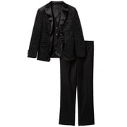 Geoffrey Beene Boys Modern Fit 3-Piece Jacket Vest Trousers Satin Peak Lapel Formal Tuxedo Set