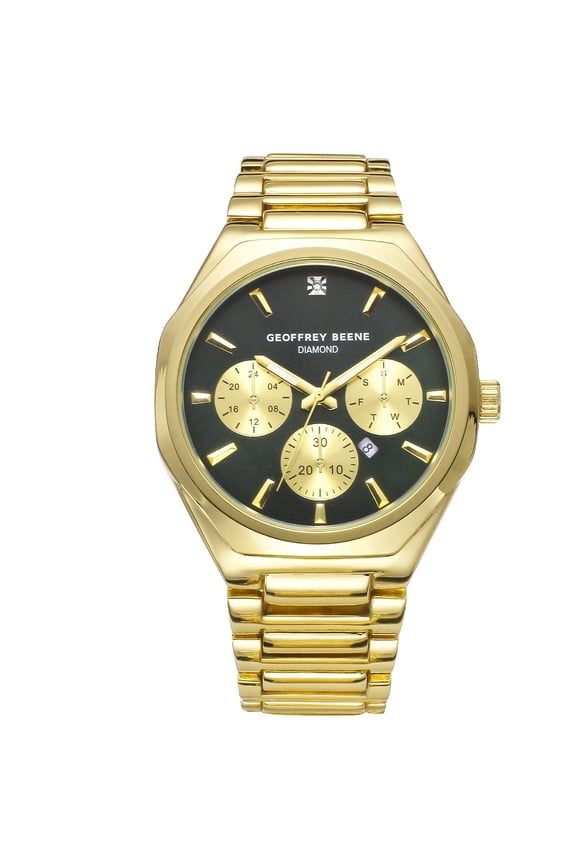 Men's Black Chronograph Stainless Steel Dress Watch Classic Quartz, Elegant Design, Water-Resistant (Gold)