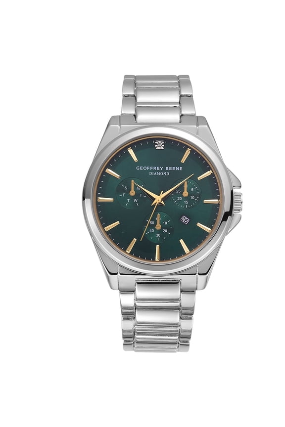 Men's Chronograph Stainless Steel Dress Watch Classic Quartz, Date, Elegant Design, Water-Resistant (Green/Silver)