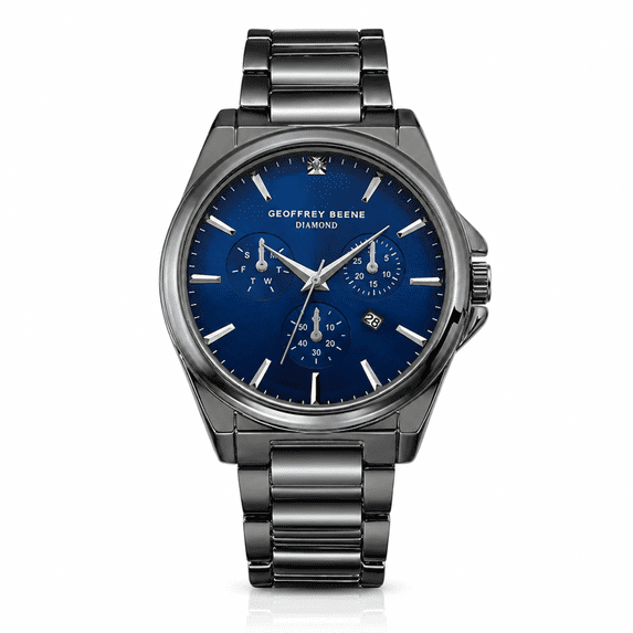 Geoffrey Beene Men's Chronograph Stainless Steel Dress Watch Classic Quartz, Date, Elegant Design, Water-Resistant (Gunmetal)