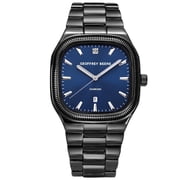Men s Square Dress Watch   Stainless Steel Gunmetal Bracelet, Blue Dial, Date Display, Water Resistant Quartz Watch for Business & Formal Wear