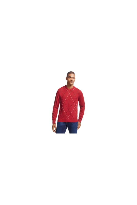 Mens Harlequin Pullover Sweater, Red, Big & Tall, 2XLT