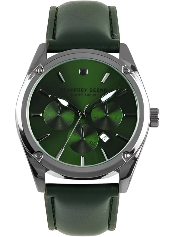 Mens Watch - Elegant Leather Strap Quartz Movement Analog Watch for Men, Gift for Men, Minimalist Wrist Watches with Chronograph Look 41mm (Green)