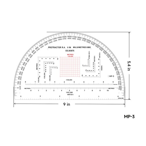 Geographic Coordinate Ruler Protractor For Land Navigation, Clear 1.2mm PP Scale With 1:25000 1:63360 Ratios, 0-360 Degree Map Reading Tool for G2AB MP-1 MP-3 Models For Training(MP-3)