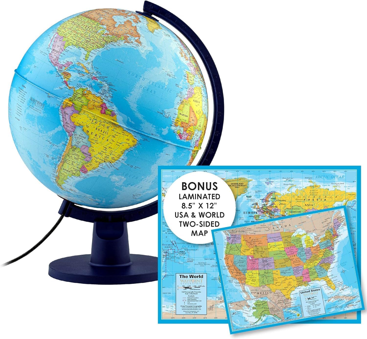 Illuminated Globe With Stand - Rotating Light Up World Map & Constellation Night Light For Kids & Adults (Blue)