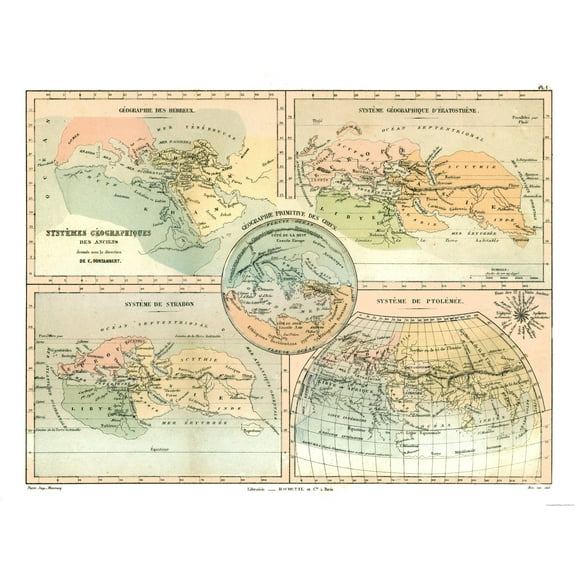 Historic Map - Geographical Systems Ancient - Cortambert 1880 - 30.12 x 23 - Vintage Wall Art