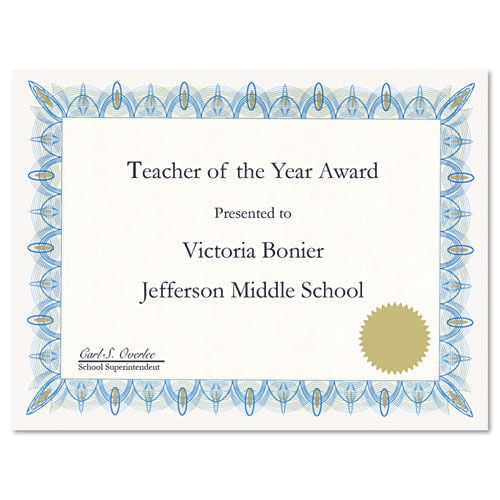 Award Certificates with Gold Seals, 8.5 x 11, Unique Blue with White Border, 25/Pack Award Certificates with Gold Seals, 8.5 x 11, Unique Blue with White Border, 25/Pack