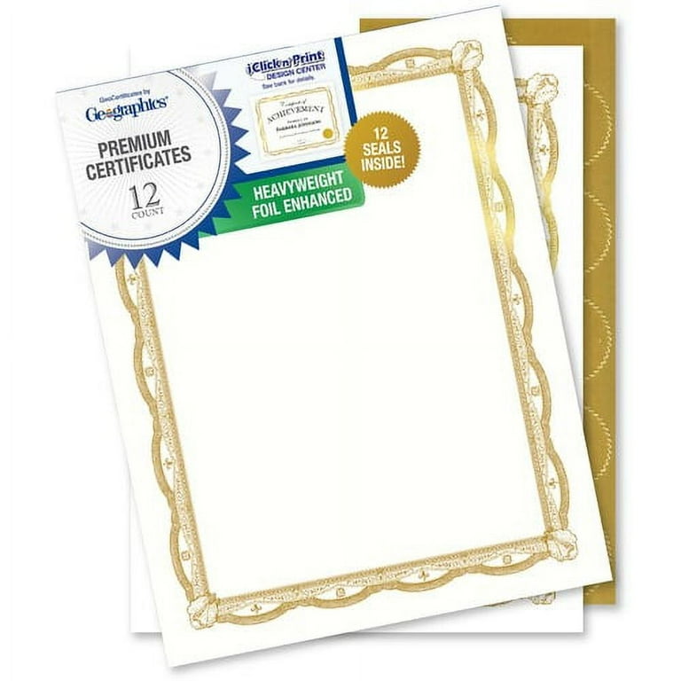 Geographics Premium Certificates with Gold Seals - 65 lb Basis Weight - 11 Geographics Premium Certificates with Gold Seals - 65 lb Basis Weight - 11