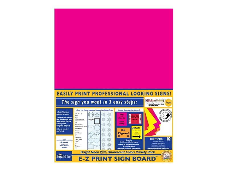 ROYAL LACE Geographics, GEO46315, E-Z Print Sign Board, 10 / Pack, Pink,Canary,Red,Green