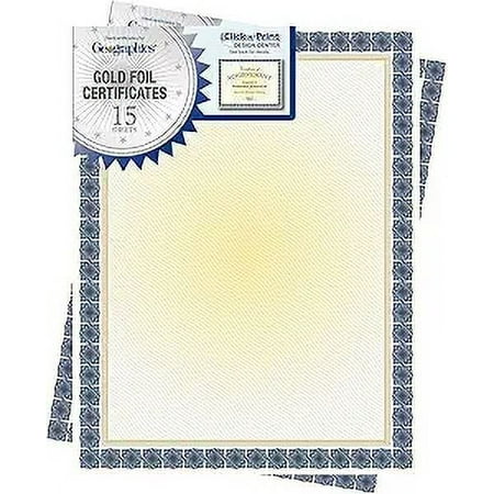 Geographics Kensington Blue Gold Foil Certificates, 8.5" x 11", Graduation Diploma, Recognition Certificate, Pack of 15
