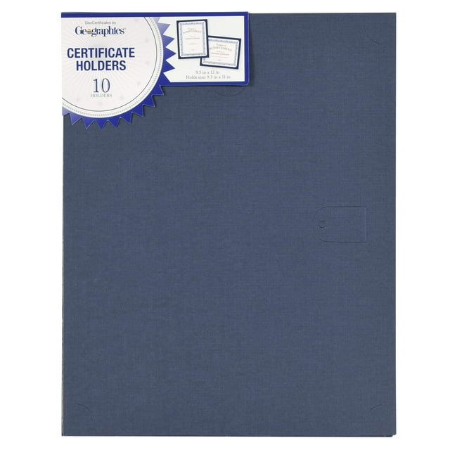Geographics Navy Blue Certificate Holder, 9.5"x12", 10/Pack