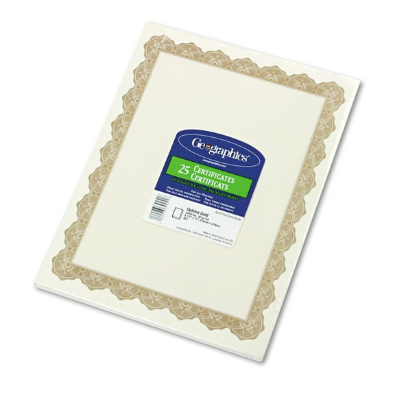 8.5 in. x 11 in. Parchment Paper Certificates - Optima Gold/White Border (25/Pack)
