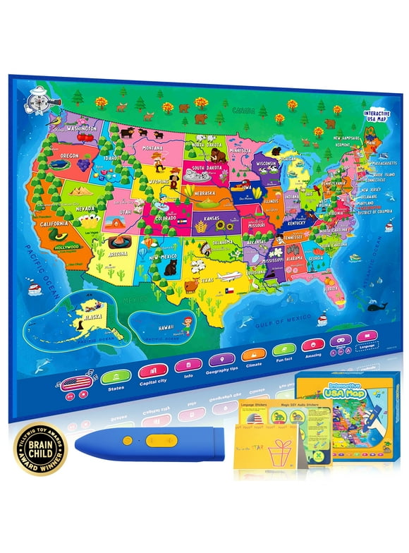 Geography Map Games,Educational Toys for 4-8 Year Olds,Interactive USA Map for Kids,Learning Toys for Kids,Gifts for Boys & Girls