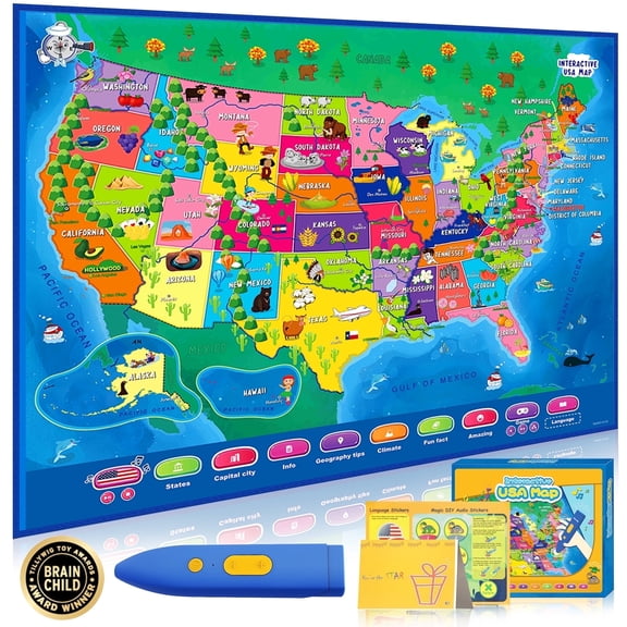 Talking Map Toddler Learning Toys,Educational Toys for kids, Christmas Birthday Gifts for Age 2-8 Kids