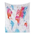 thumbnail image 1 of Geography Soft Flannel Fleece Throw Blanket, Watercolored World Map Continent and Ocean Names Written, Cozy Plush for Indoor and Outdoor Use, 70" x 90", Vermilion Pink, by Ambesonne, 1 of 5