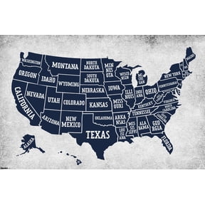 Geography - USA Map Navy Blueprint 26 Wall Poster, 22.375" x 34"