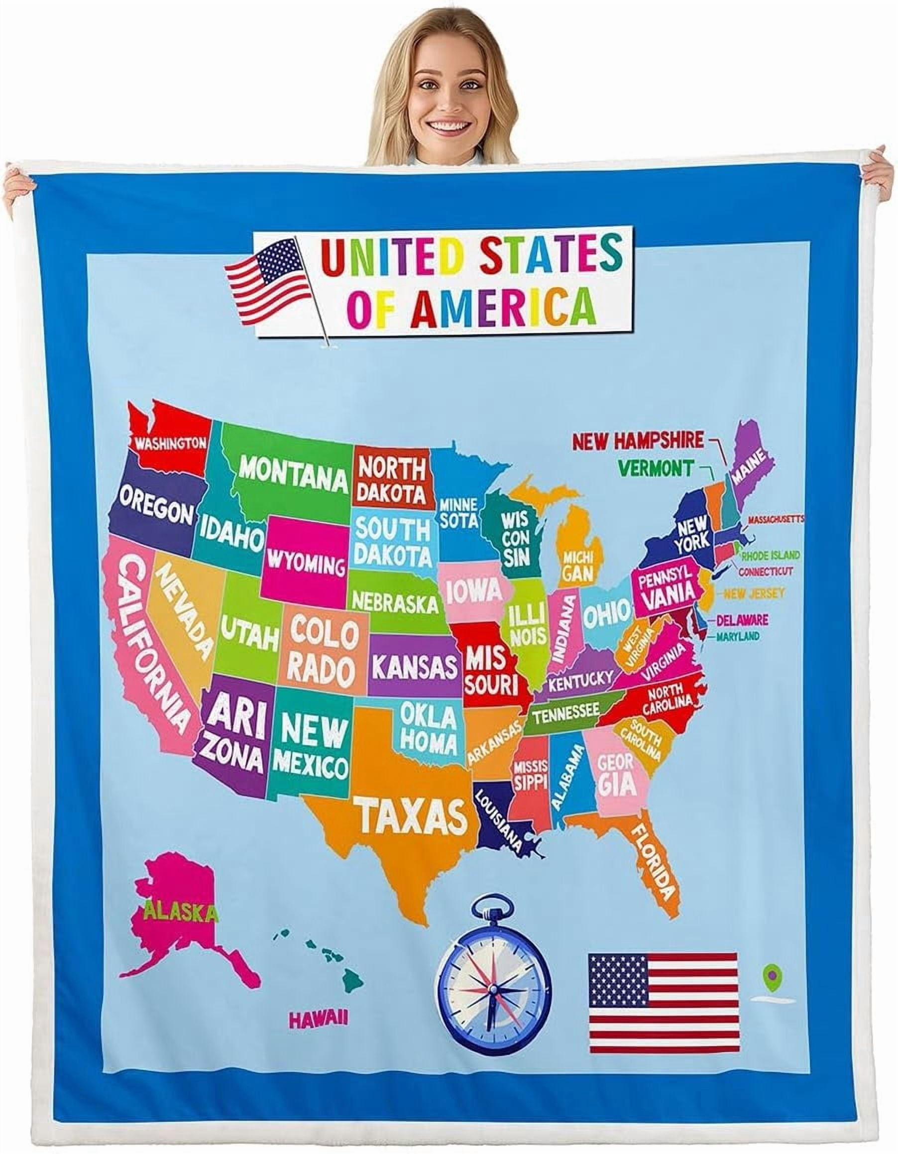 Map For Students Geography USA Map Sherpa Educational Map Fleece Throw for Kids World ...