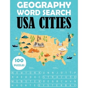 Geography Word Search - USA Cities: 100 Puzzles Large Print Book For Adults, (Paperback)