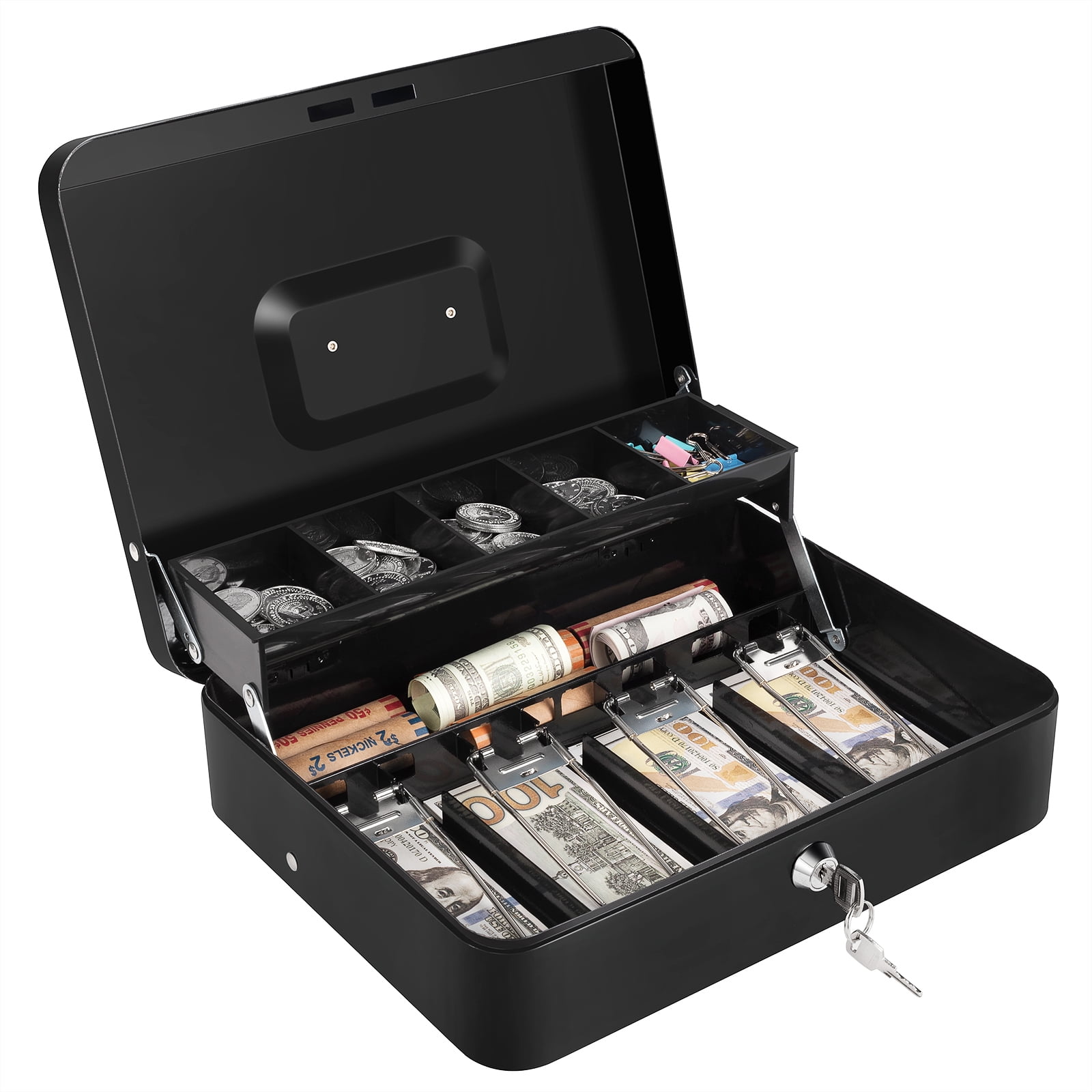 Pen + Gear 10 inch Metal Cash Box with Money Tray and Key
