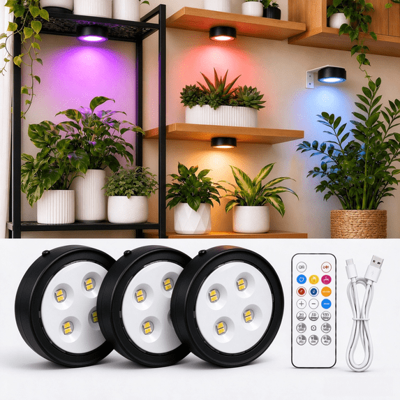 Geohope 3 Pack Rechargeable Grow Light for Indoor Plants, Full Spectrum ...