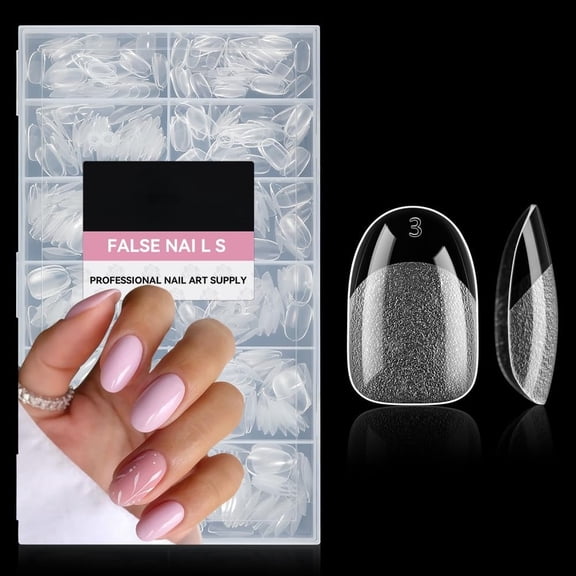 Geohope 504Pcs Short Almond Gel Nail Tips Full Cover Press on Fake Nails 12 Sizes Clear Soft Gel Tips