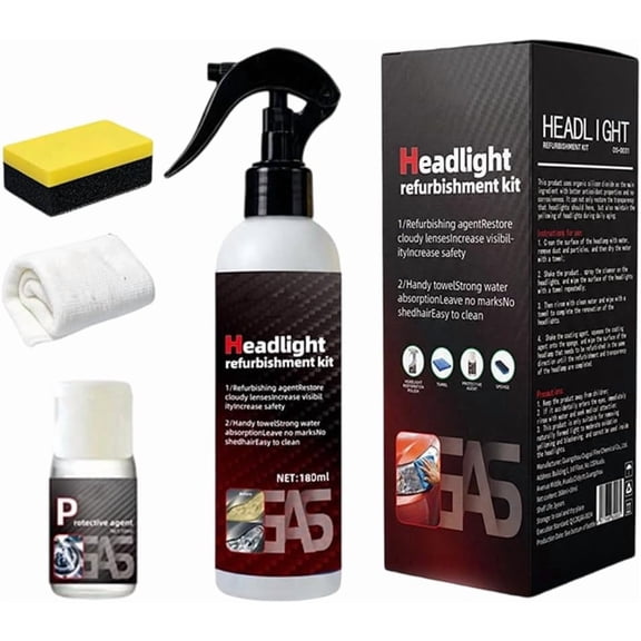 Geohope Headlight Restoration Kit 1 Pack, 180ml Solution and 60ml Coating, No-Sanding Cleaner Removes Yellowing and Oxidation, Restores Clarity for Cars and SUVs