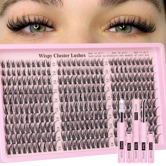 Geohope NEW Lash Clusters Kit Wispy Eyelash Clusters Lashes Natural DIY Lash Extension Kit 10-16mm Cluster Eyelash Extensions Kit 300pcs C Curl Individual Lashes Cluster Eyelash (No Tweezers)