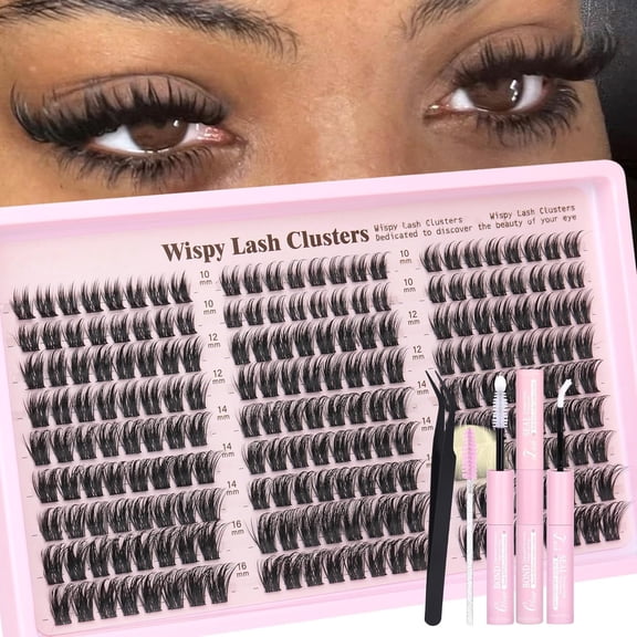 Geohope NEW Wispy Manga Lash Clusters Kit Natural Eyelash Clusters Kit Fairy Cluster Eyelash Extensions Anime Individual Lashes C Curl Lash Extension Kit Waterproof DIY Eye Lashes Cluster Glue