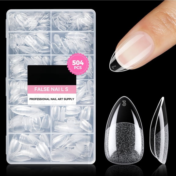 Geohope Short Almond Nail Tips: 504PCS Short Fake Nails Soft Press On Gel Nail Tips Pre Shaped Almond Shape Home Nail Extension Full Cover, 12 Sizes Acrylic Gelly Tips