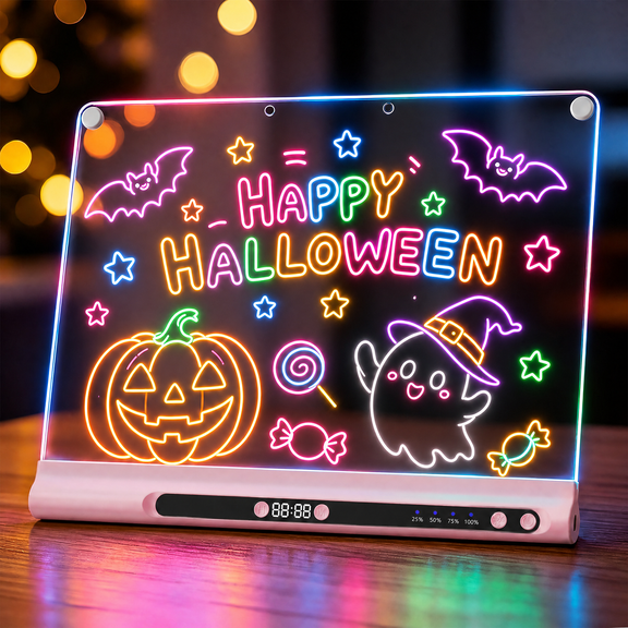 Geokay Kids Toys - 16" Rechargeable LED Drawing Board with 9-Color Glow, Built-in Stand, Timer, Doodle & Sketching Pad , Gift for Boys and Girls with 6 Markers & Tracing Book (Pink)