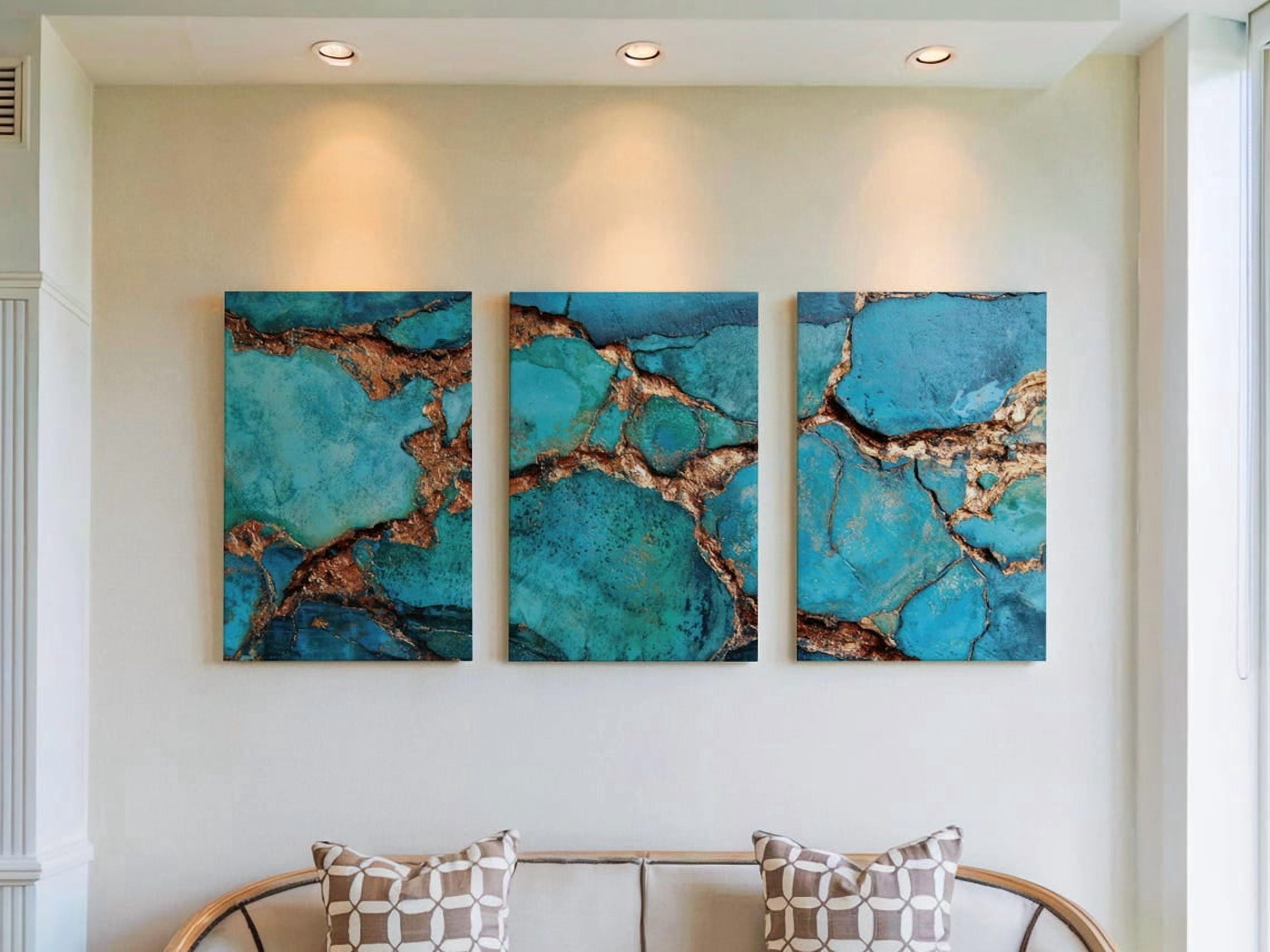 Geological Earth Layer Prints Set Of 3, Turquoise Copper Mineral Wall ...