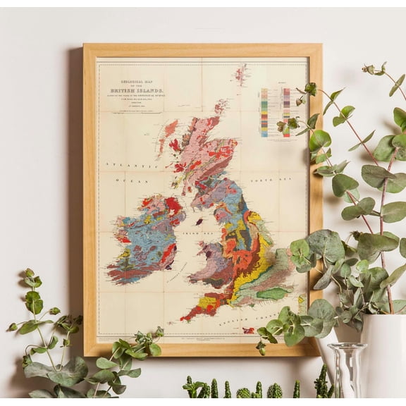 Geological Map Of Great Britain And Ireland, Geological Map Uk, Vintage Great Britain Map, Historical Uk Map Poster, Antique Travel Poster, Unframed Canvas Size 24x36