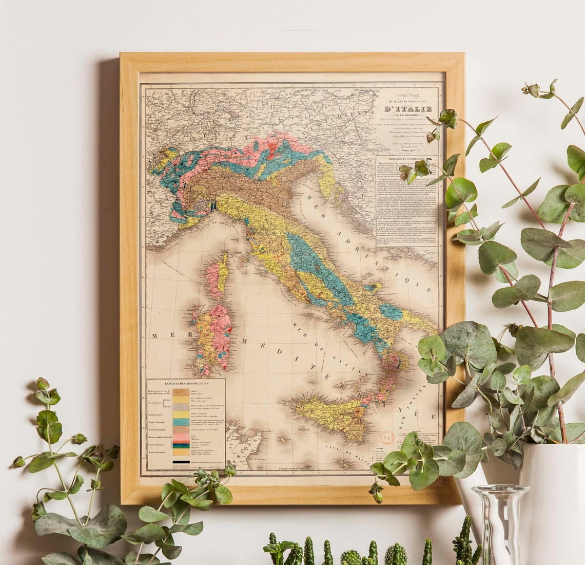 Rustic Italin Map Background Geological Map of Italy Old Italian Vintage Antique Home Decor Wall ...