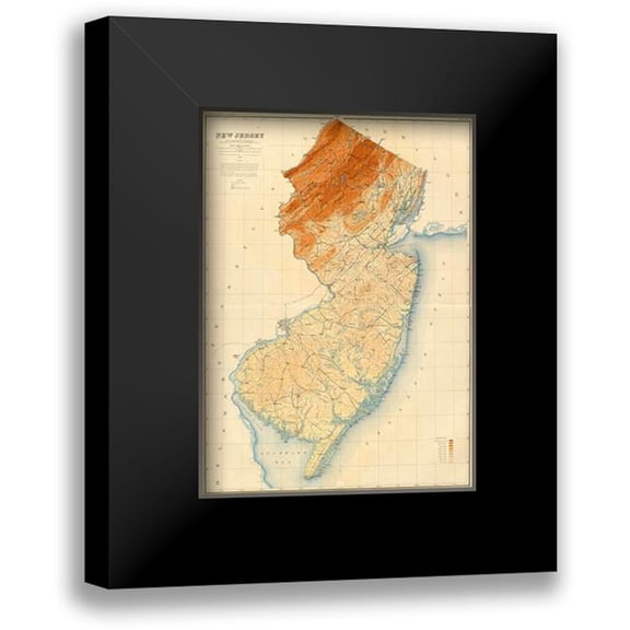 Geological Survey of New Jersey 11x14 Black Modern Framed Museum Art Print Titled - New Jersey State Map, 1888